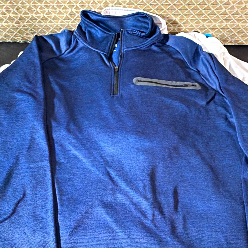 Zelos Men’s Blue 1/4 Zip Mock Neck Long Sleeve Pullover Polyester XL